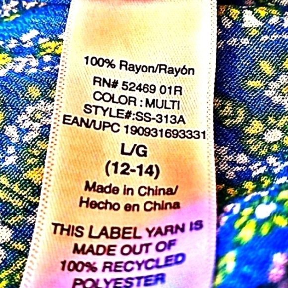 𝅺Scoop L 12-14 Blue and White Elastic Pull on Style Tiered 100% Rayon Skirt - Picture 4 of 7